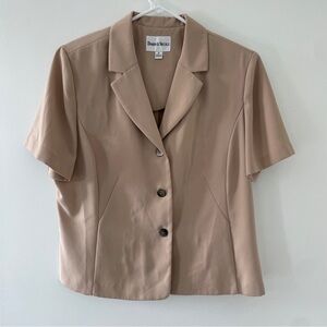 Vintage Button Up Short Sleeve Blouse Blazer by Danny & Nicole in Taupe